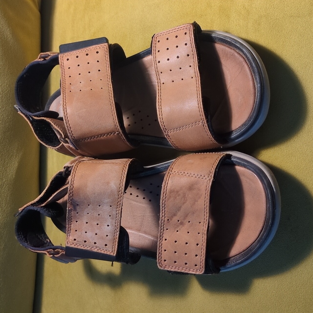 Clarks Beige and Black Adjustable Leather Sandals